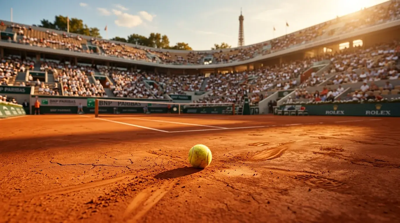 Gravelcourt Roland Garros met scorebord tijdens een vijfsetmatch